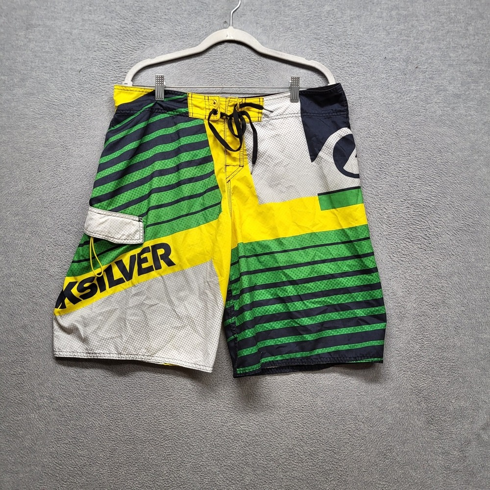 Quiksilver Men Swimwear 36 Yellow‎ Board Shorts Striped Logo Text Cypher Series